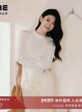 朗姿/LIME莱茵百搭羊毛针织套头毛衫蝴蝶结飘带轻奢高级25冬新款