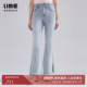 休闲棉蓝色牛仔春夏开衩设计感长裤 LIME莱茵高腰超模女裤 时尚