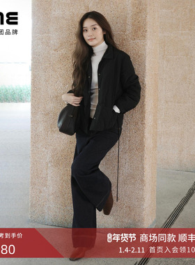 朗姿集团LIME莱茵高腰阔腿牛仔裤子藏蓝色休闲简约风25冬季新款女