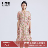 LIME莱茵印花连衣裙春夏新款 复古碎花收腰显瘦高级感气质裙子