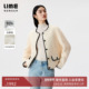 朗姿 LIME莱茵100%羊毛颗粒感时尚 撞色贝壳绣拼边圆领短大衣外套