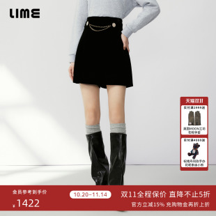 饰简约显瘦女裤 轻奢金属链装 黑色2024秋新款 LIME莱茵高腰丝绒短裤