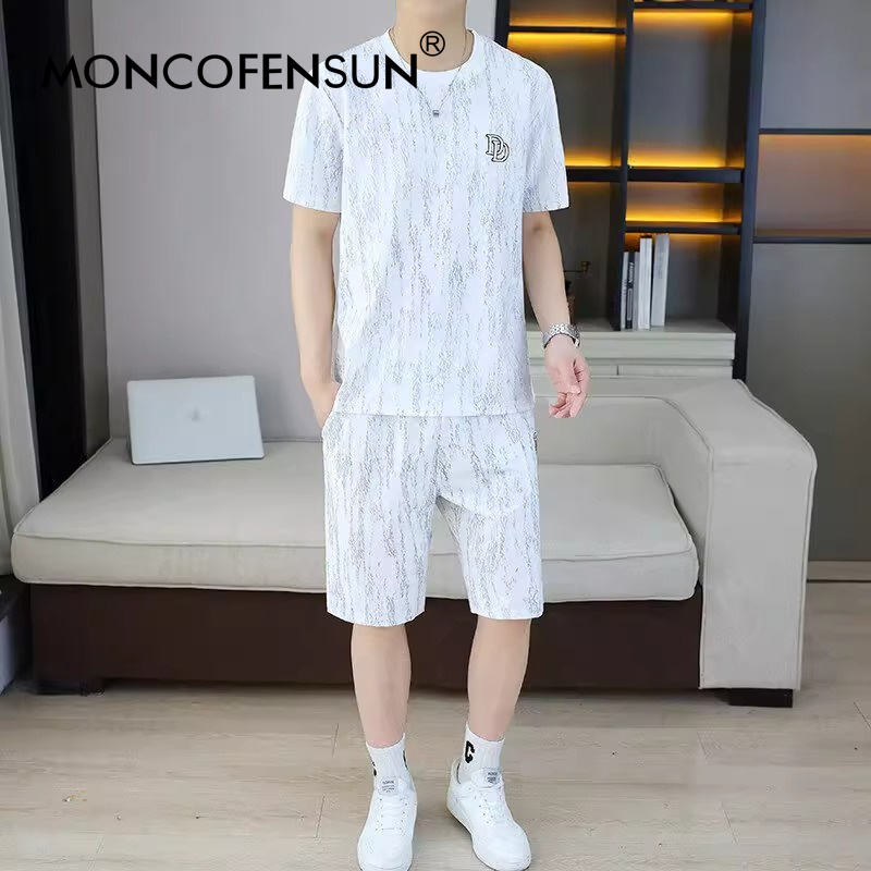 高端短袖短裤套装男2025新款夏薄款纯棉渐变色休闲宽松男士两件套