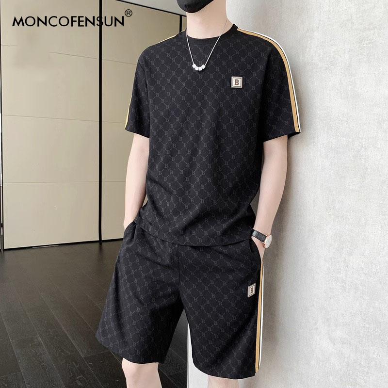 蒙口 锋尚休闲运动套装男装2025夏高档新品时尚潮流百搭运动套装