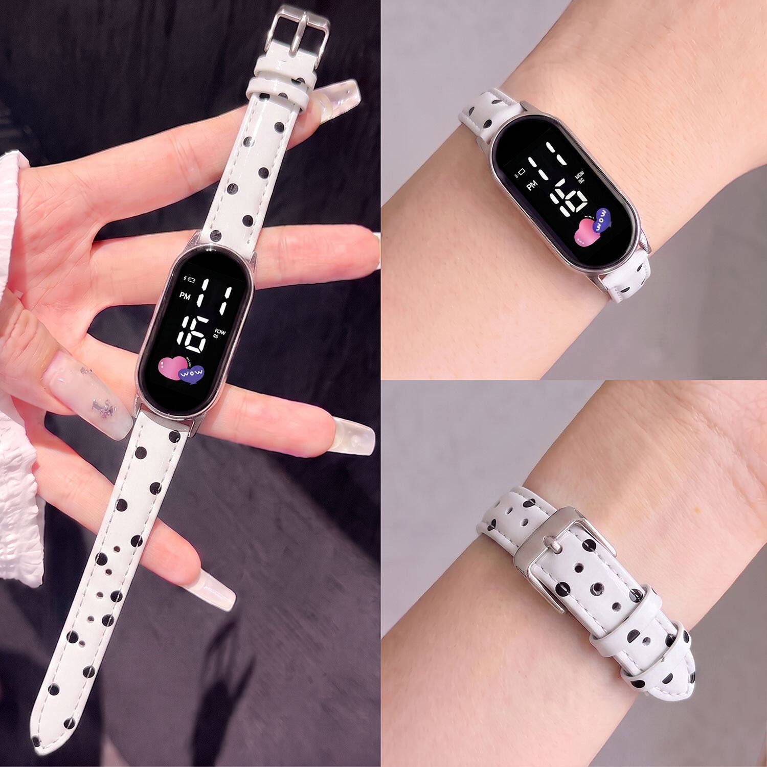 白色波点ins手表女初高中