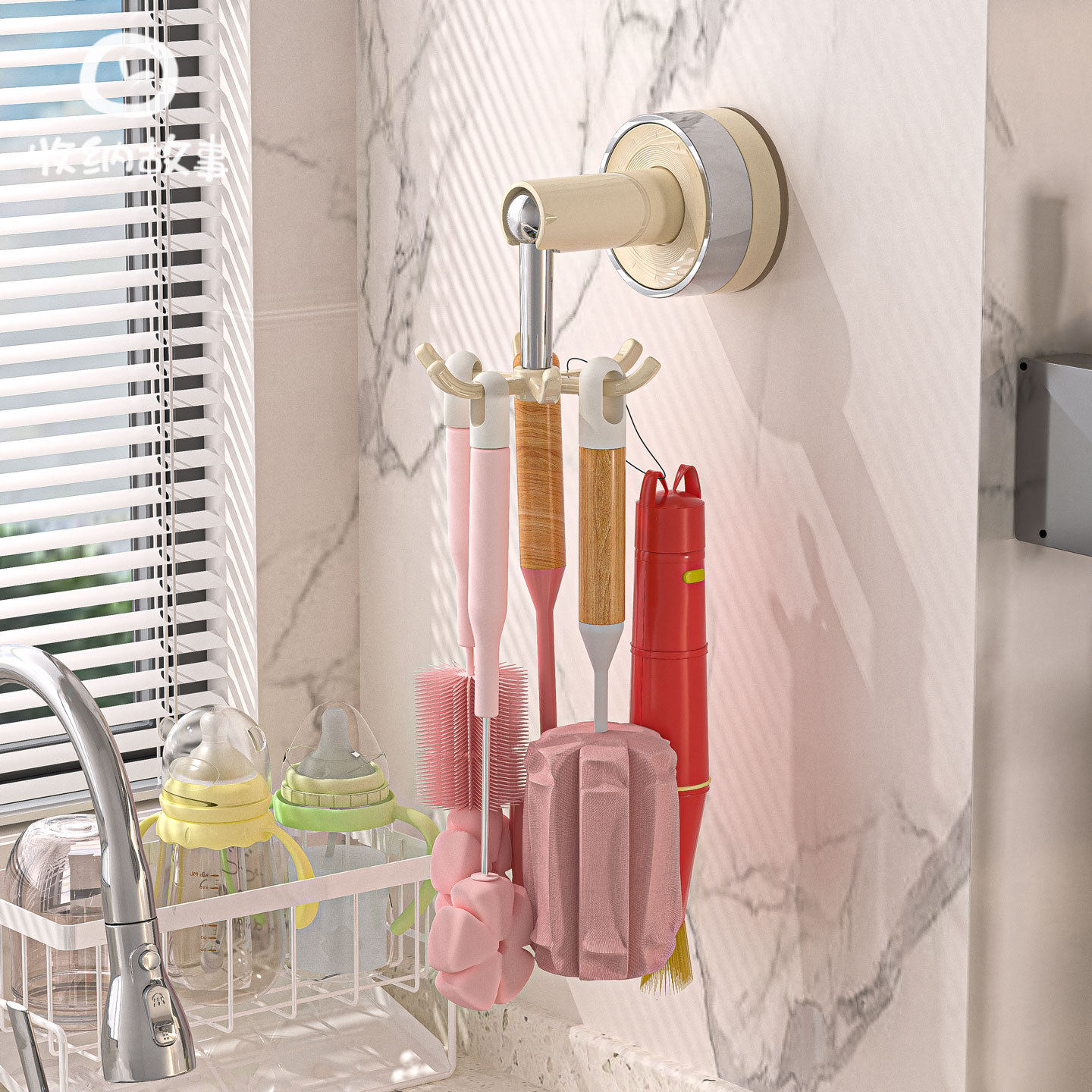 婴儿奶瓶刷置物架壁挂厨房水槽沥水挂架杯子刷晾乾收纳层架吸盘挂