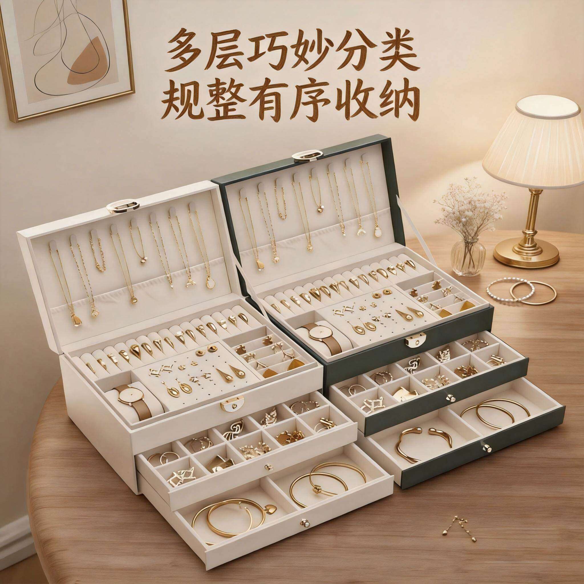 大容量高档首饰盒耳环耳