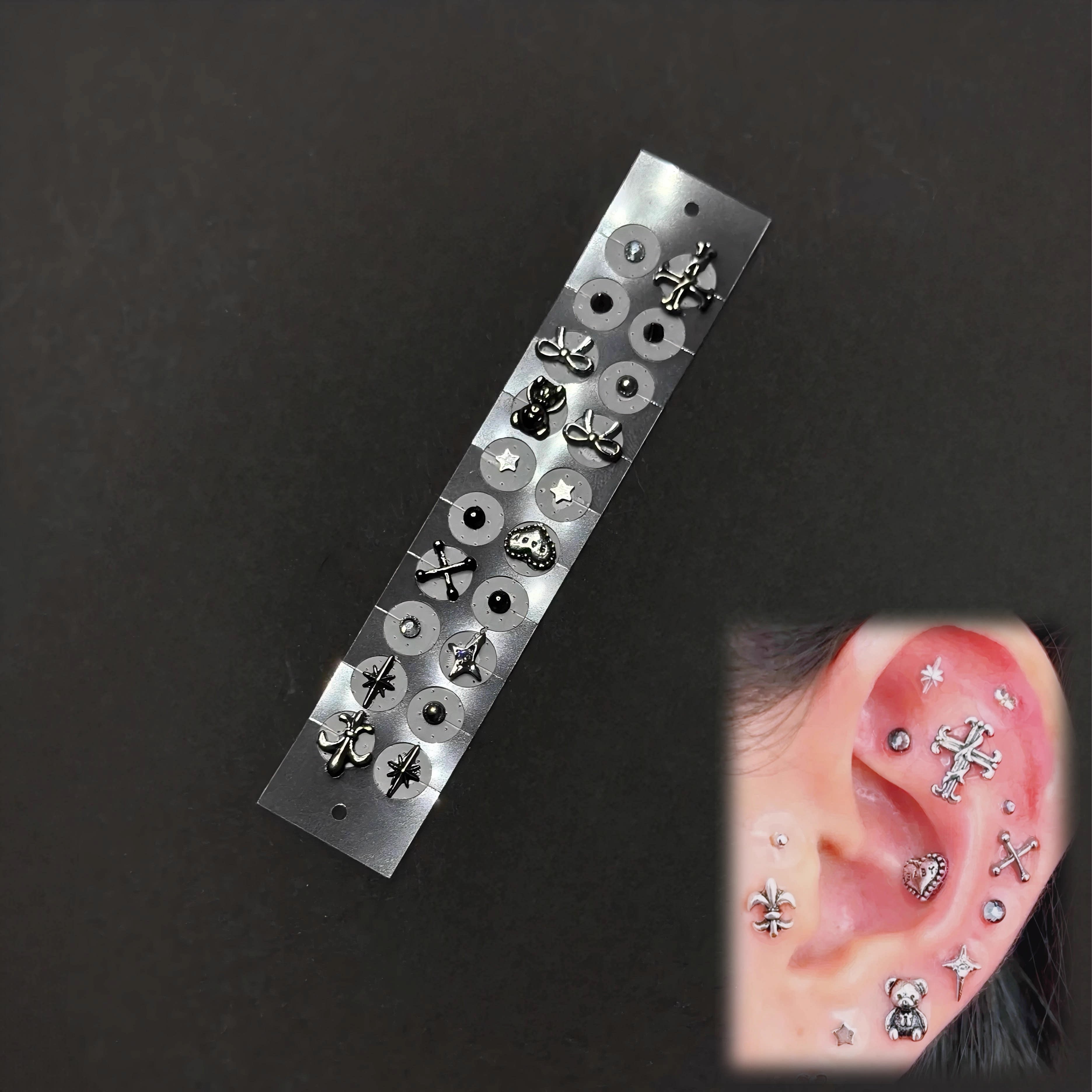 thumbnail for Punk style ear bone studs, traditional Chinese medicine ear acupuncture patch jewelry, y2k niche design, retro alloy, personality hot girl earrings