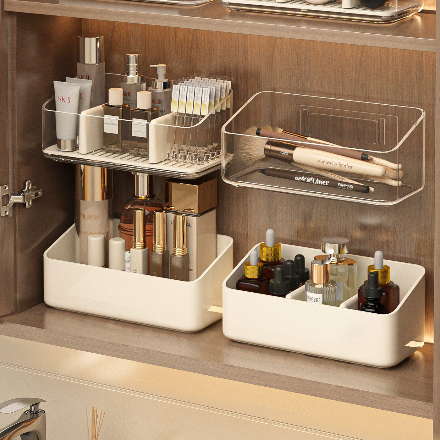 镜柜收纳盒浴室化妆品口红面膜分格整理架化妆室柜内护肤品置物架