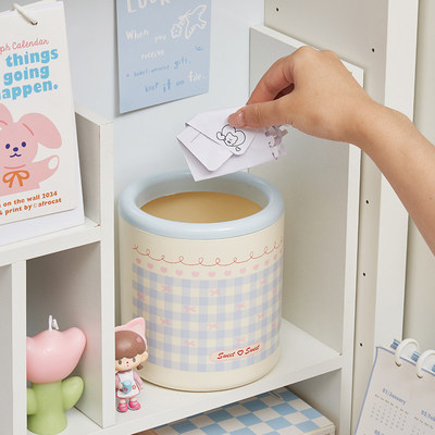 ins萌趣桌面垃圾桶少女设计迷你小清新学生收纳筒可爱低位压圈