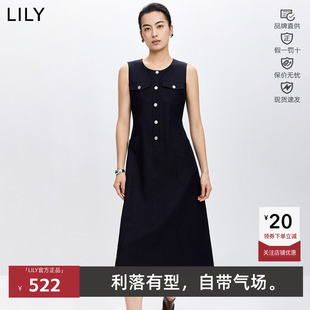 LILY2026春女装小香风无袖圆领收腰气质仿牛仔连衣裙126129C7936