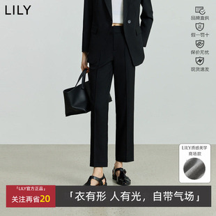 LILY2026春款女装休闲九分裤显瘦百搭黑色直筒烟管裤126129C5941