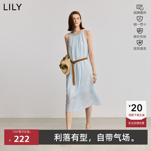LILY/丽丽夏新款混纺休闲无袖A字吊带裙连衣裙女长裙125209C7929