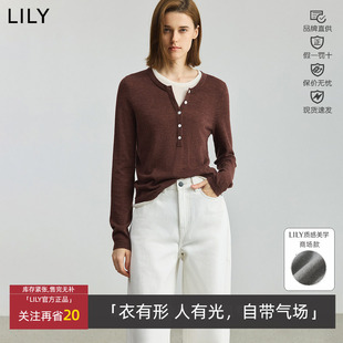 羊毛羊驼毛混纺假两件套头针织衫 女装 125350TK750 丽丽新款 LILY