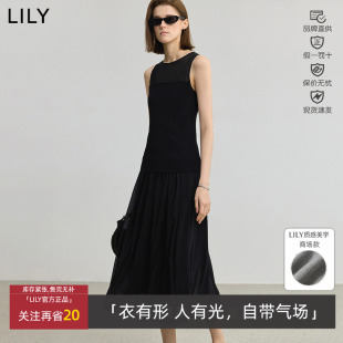 无袖 LILY夏新款 收腰休闲连衣裙小黑裙女125240C7633 ART系列