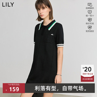 LILY丽丽春款学院风休闲POLO领通勤短袖针织连衣裙女125129T7917