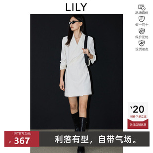 LILY春季气质不对称直角肩收腰西装裙白色连衣裙女125129C7962