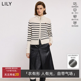 LILY丽丽冬款 毛衣女125419TC939 撞色条纹半高领气质通勤针织开衫