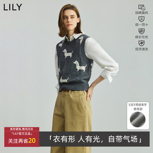 针织衫 羊毛兔毛混纺小狗图案无袖 125360TK731 女装 LILY丽丽春秋款