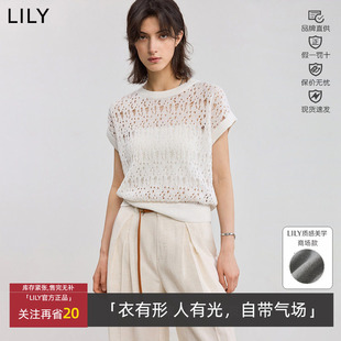 针织衫 浪漫镂空花纹圆领连肩袖 女125220TK335 法式 LILY丽丽夏新款