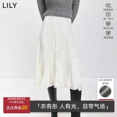 LILY2026春新款女装气质通勤不规则蕾丝半身裙中长裙126119C6911