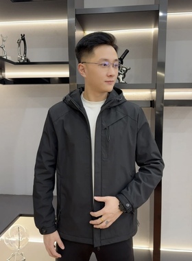 25334秋冬软壳冲锋衣加厚加棉男士夹克休闲棉衣纯色连帽棉服外套