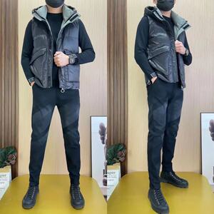 W908秋冬季新款男士棉马甲休闲百搭外套连帽棉服背心男拉链款马夹
