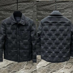 3227欧货秋冬季翻领羽绒服男士休闲商务夹克黑色白鸭绒外套男装潮