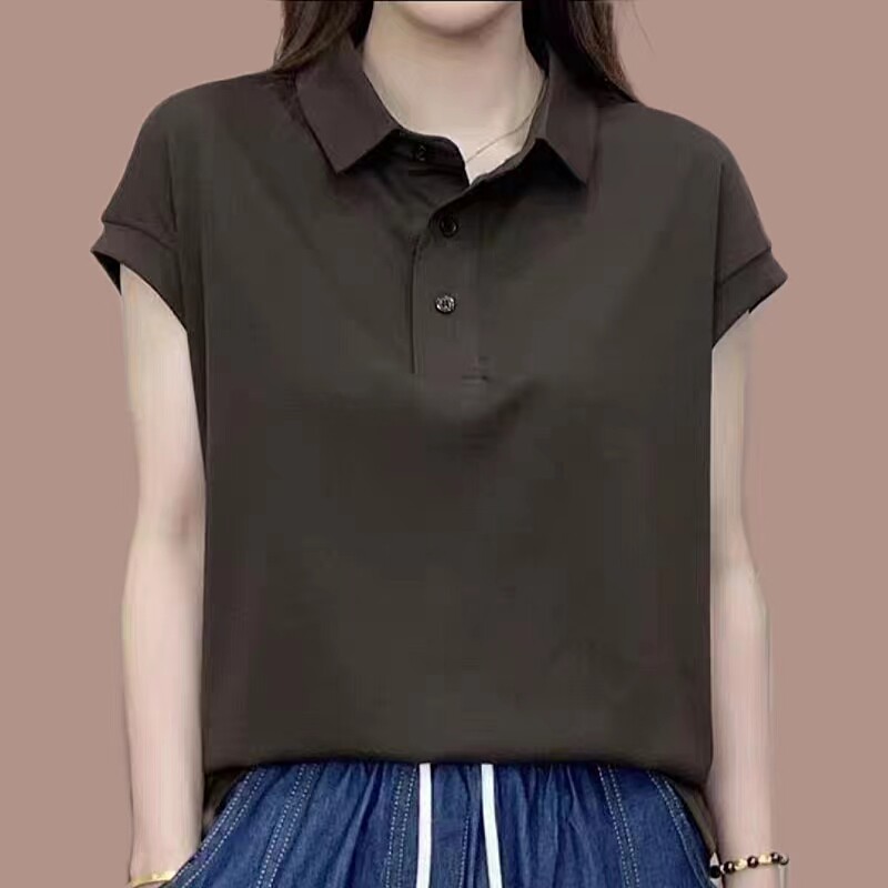 【珠地布】夏季时尚纯色Polo领短袖t恤洋气妈妈装休闲百搭简约小