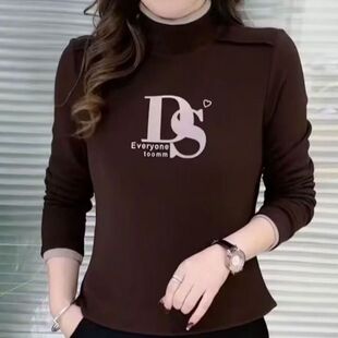 上衣 半高领气质显瘦打底衫 秋冬300克双面澳绒长袖 T恤女洋气妈妈装