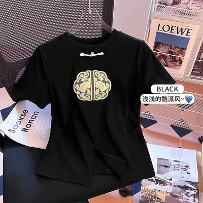 收腰显瘦2024年新款t恤正肩国风