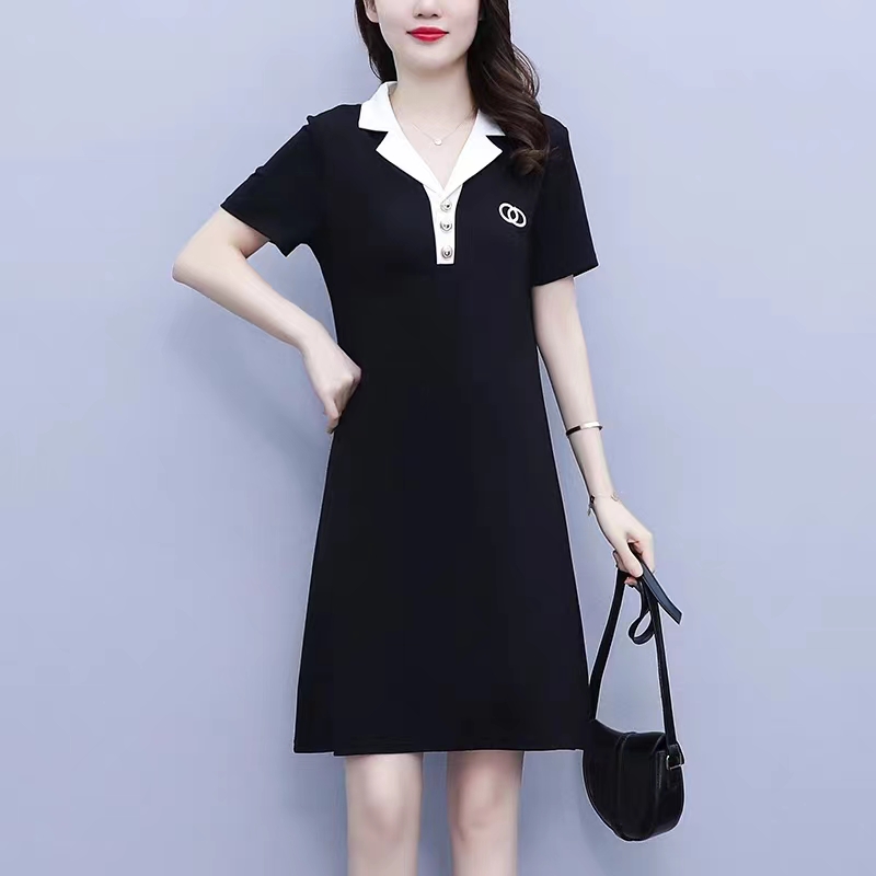 POLO翻领连衣裙女夏季遮肚减龄显瘦气质大码休闲运动中长款a字裙