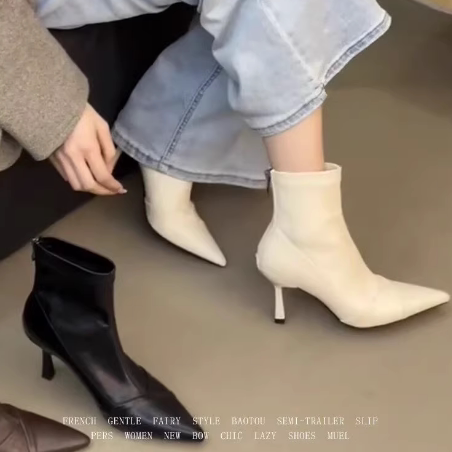 弹力短靴显瘦气质后拉链马丁靴