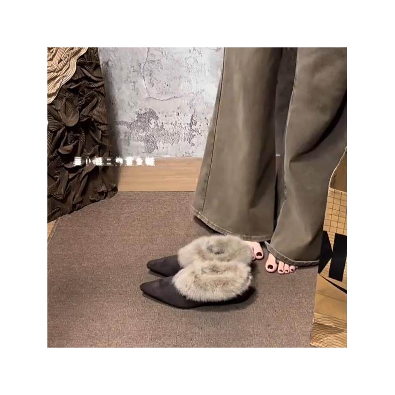 羊皮版~高级感粗跟单鞋女法式设计感尖头毛毛鞋时髦复古玛丽珍鞋,女鞋,一字拖,淘宝优惠券,粉丝福利购,淘宝优惠卷