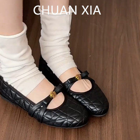 羊皮版！复古真皮平底单鞋女山茶花蝴蝶结玛丽珍鞋一脚蹬圆头瓢鞋,女鞋,浅口单鞋,淘宝优惠券,粉丝福利购,淘宝优惠卷