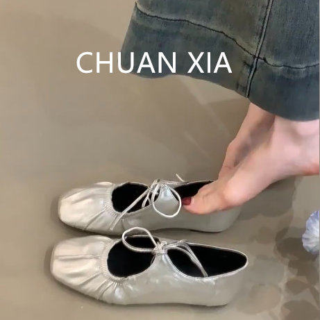 羊皮版！银色方头真皮褶皱瓢鞋女韩系芭蕾风单鞋百搭平底玛丽珍鞋,女鞋,浅口单鞋,淘宝优惠券,粉丝福利购,淘宝优惠卷