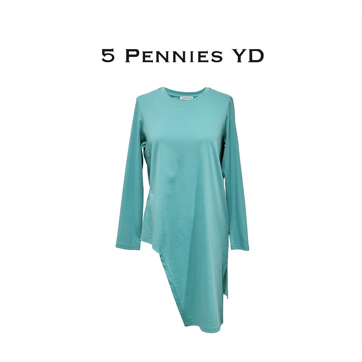 5 PENNIES YD设计师款原创秋季松石青不规则下摆上衣6W0826298
