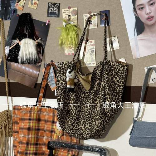 「银角滴店」韩国风原创自制豹纹帆布包大容量百搭单肩慵懒托特包