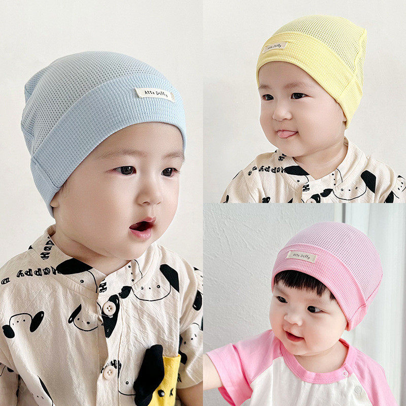 春夏季新款婴儿网眼提花透气针织帽A类宝宝帽子