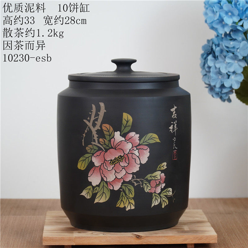 云南建水紫陶茶叶罐陶瓷家用密封彩填茶缸防潮存储普洱茶精品米缸
