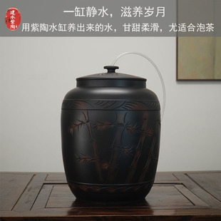 云南建水紫陶水桶水缸大号家用储水陶瓷带盖纯净水老式 茶台泡茶桶