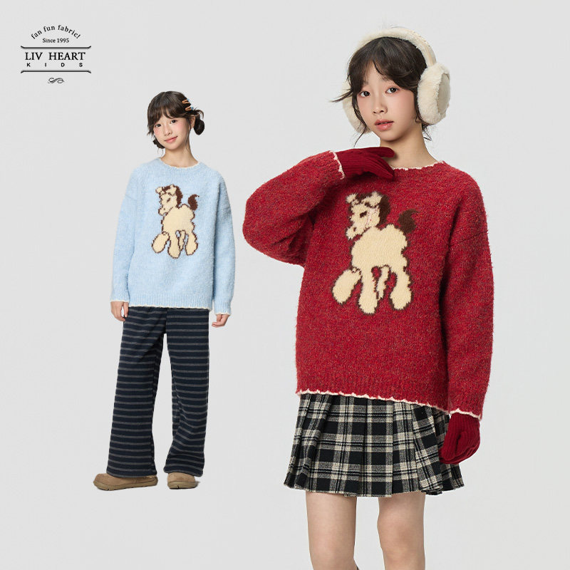 Livheartkids绵羊毛女童圣诞毛衣秋冬加厚2026新款套头毛衣女童冬