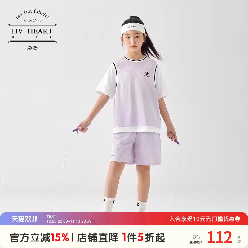 日本livheart kids 女童速干运动套装夏季儿童短袖短裤套装女大童