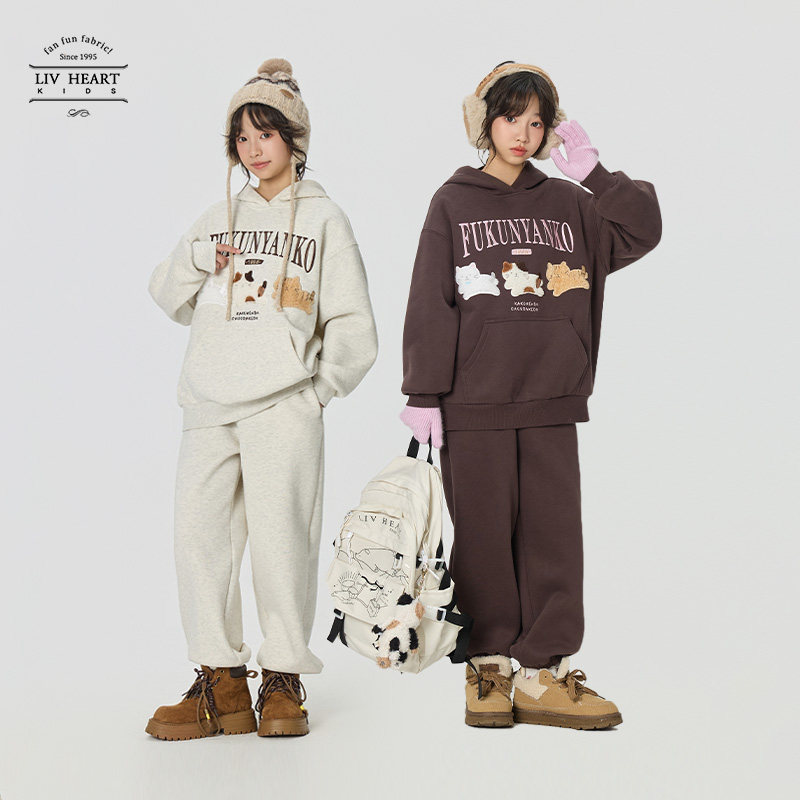 Livheartkids女童卫衣套装女冬2026新款连帽大童运动套装