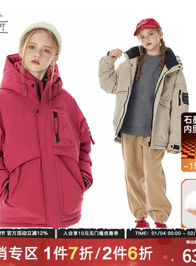 日本LIV童装 女童连帽工装羽绒服女秋冬加厚保暖儿童羽绒外套冬季