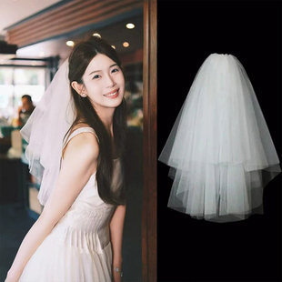 领证头纱求婚白色高级感登记轻结婚道具新娘主婚纱婚礼超仙小头纱