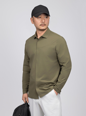 早秋衬衫男款都市通勤男士简约无痕翻领暗扣长袖男士衬衫外套GW43