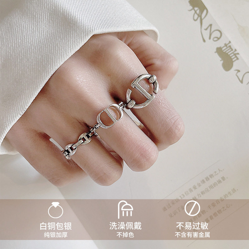 猪鼻子925银戒指不掉色复古ins