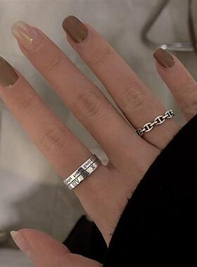 S罗马数字开口食指戒指女简约ins潮网红个性戒子复古