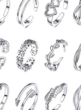 欧美脚趾环戒指12件套可调节花朵